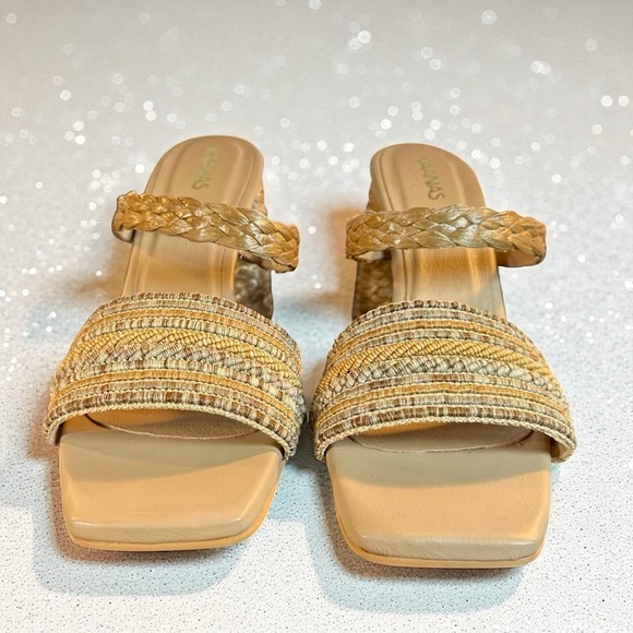 NWT Kaanas Braided Jute Accented Double Strap Slip-On Block Heeled Sandals Sz 9 - Picture 2 of 13